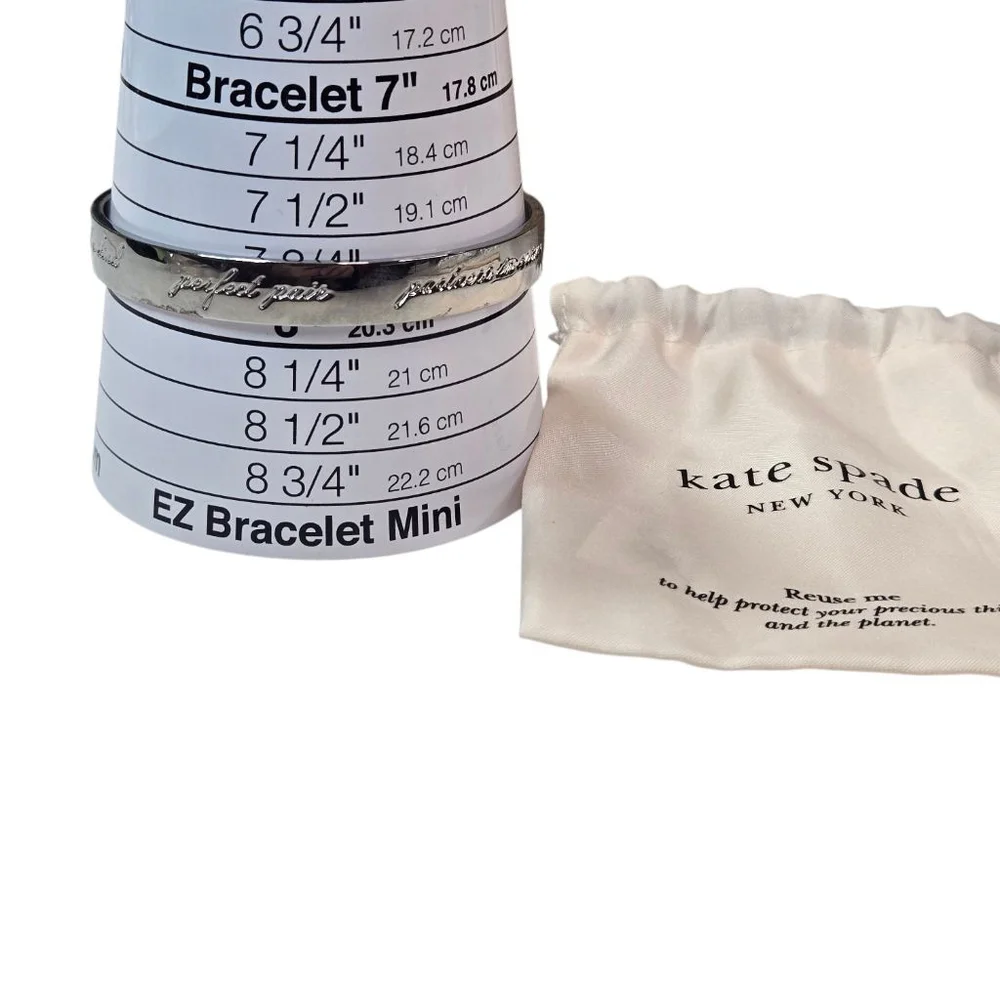 Kate Spade Bracelet Silver Tone Bride Idiom Bangle Engraved Excellent Dustbag